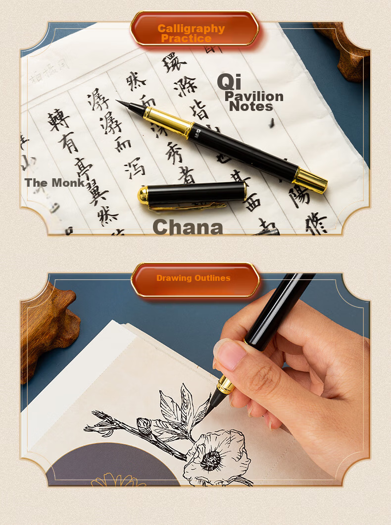 M&G Fountain Pen-Style Brush Pen, Soft Brush Calligraphy Practice Pen with Refillable Ink And Replaceable Cartridge, Beginner Student Writing Practice Gift with Ink Reservoir, Birthday Present AWBY9005 6