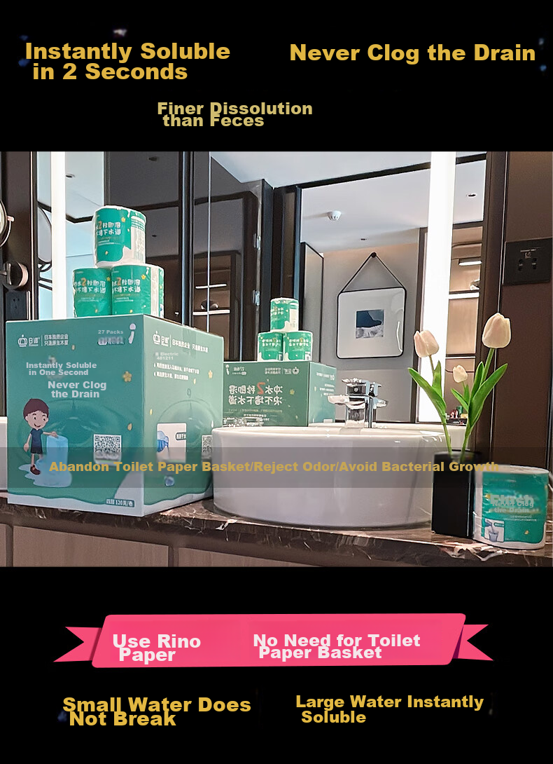 Rinuo Water-Soluble Toilet Paper, Dissolves in Water, Core Roll Toilet Paper, 4-Ply, 180g Per Roll, Full Box of 27 Rolls 6