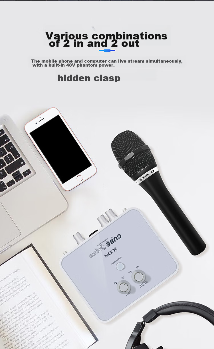 Aiken ICON 2nano External Sound Card Live Streaming Device, Streamer Live Singing Shouting Microphone, Mobile Phone Computer Professional Recording Karaoke Singing Sound Card Equipment ICON Single Sound Card 8