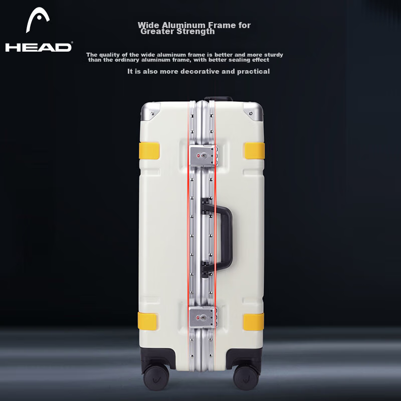 HEAD Aluminum Frame Suitcase for Men And Women, 28-Inch Password Lock Luggage, White And Yellow Color, 28 Inches