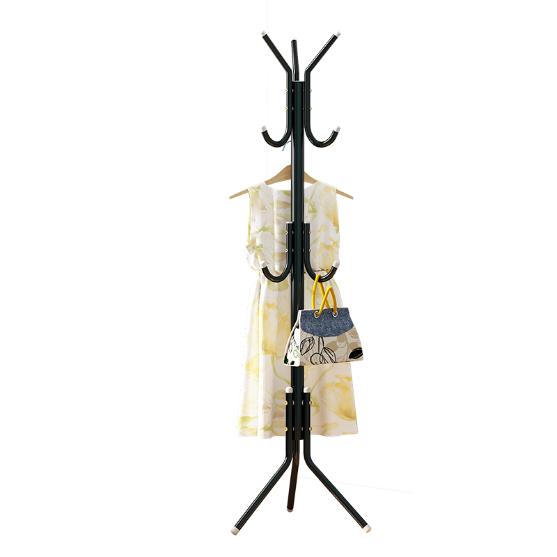 Anerya Iron Coat Rack, Floor-Standing Bedroom Clothes Hanger, Indoor Multi-Hook Garment Stand, Simple Black Desig