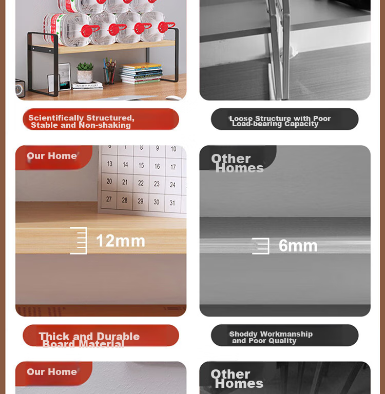Anerya Desktop Bookshelf, Multi-Layer Iron Art Storage Rack for Books, Double-Layer Nordic Maple Wood - White Frame 40cm Long 3