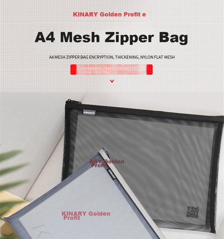 Jindeli 3c Digital All-Net Low Price, 2-Pack A5 Nylon Mesh Zipper Pouches, Simple Transparent Document Bags, File Folders, Student Exam Pencil Cases, Stationery Storage Pouches, Black FB8810 1