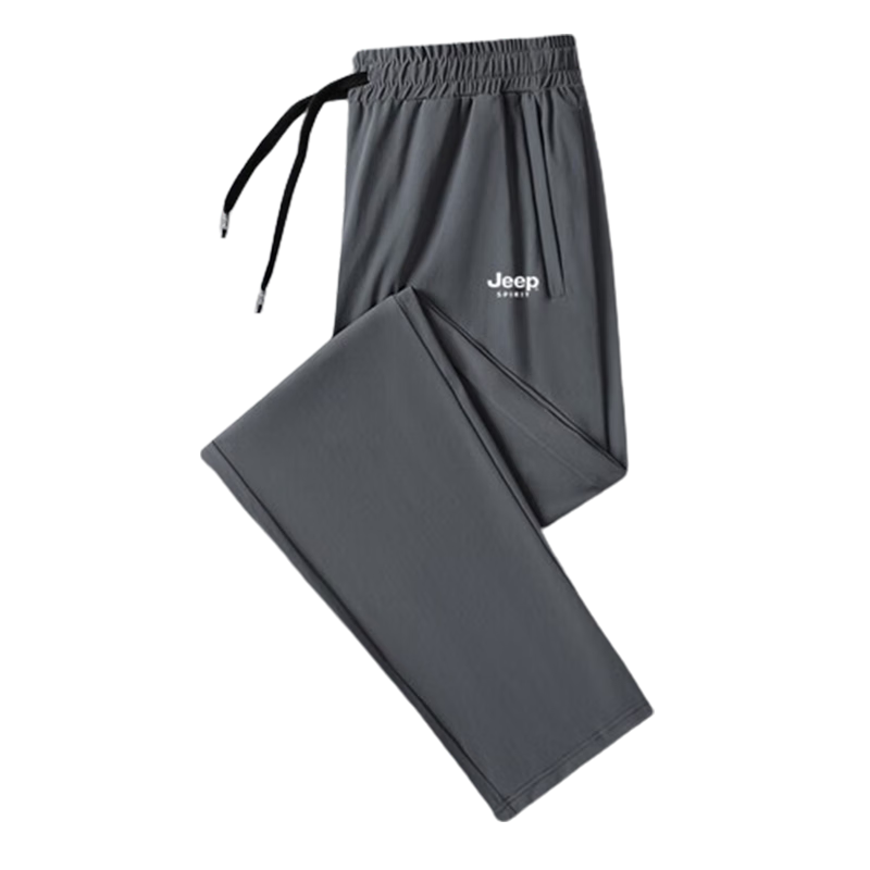JEEP SPIRIT Casual Pants, Summer Ice Silk Straight-Leg Quick-Dry Sports Pants, Lightweight Breathable Loose-Fitting, Dark Gray Straight-Leg, 2XL