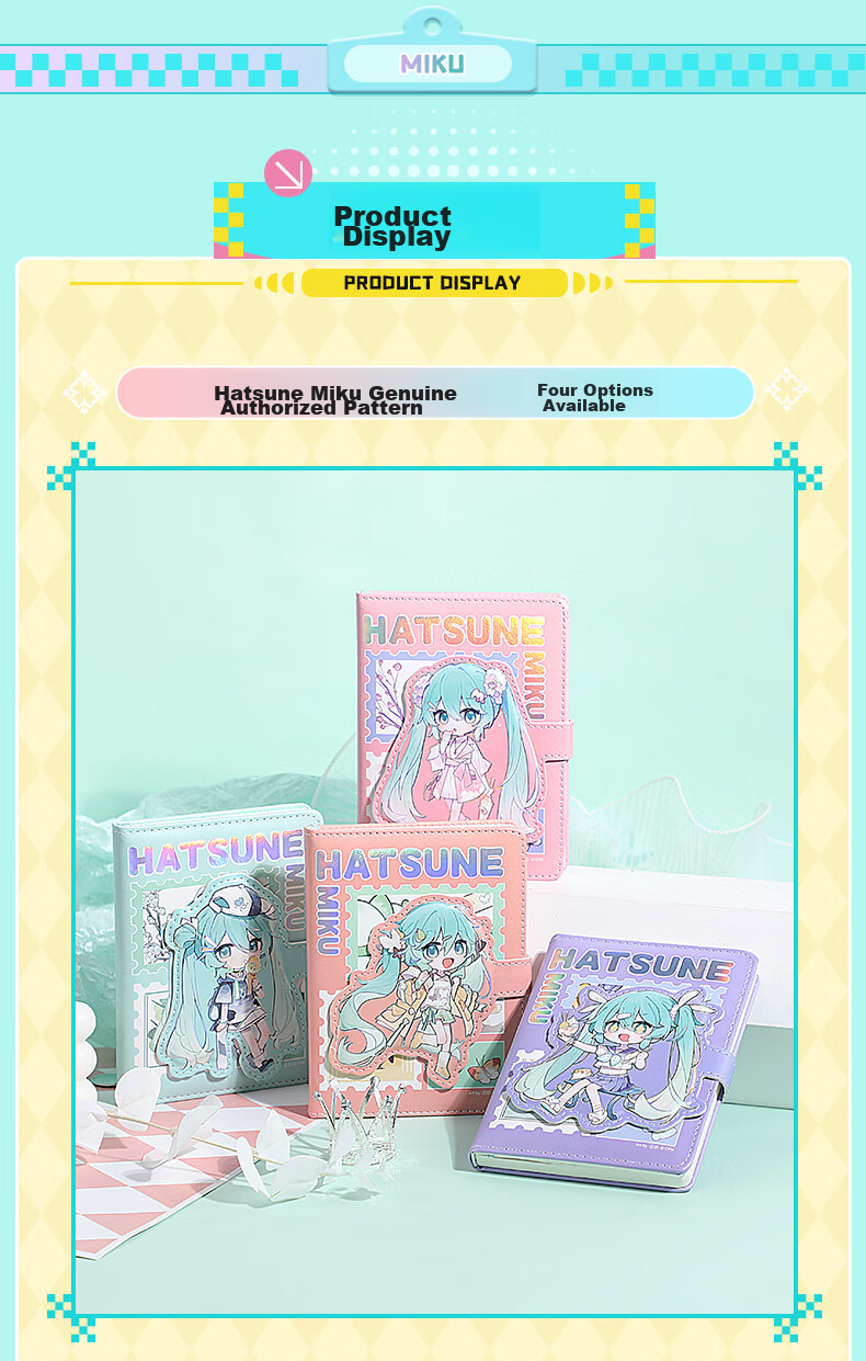 GuangBo Hatsune Miku Official Merchandise Anime Planner, High-Quality Magnetic Cover Diary with 96 Pages/105*140mm CY997027-D Gift 6