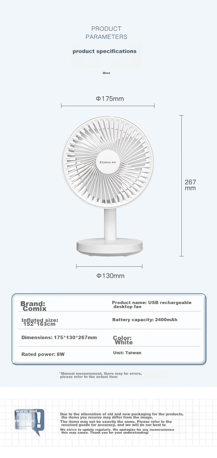 COMIX Desktop Mini Rechargeable Fan with Colorful Ambient Light Silent Office Fan for Dormitory Outdoor Camping Table Fan Gift LC006 Black 11
