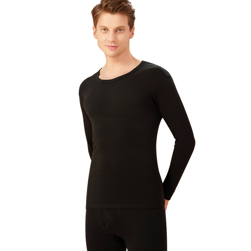 MiiOW Fine Combed Cotton Mid-Neck Men's Thermal Underwear, Fleece-Lined Thickened Autumn Top And Pants, Cotton Trousers, Cold-Proof Warm Set for Me