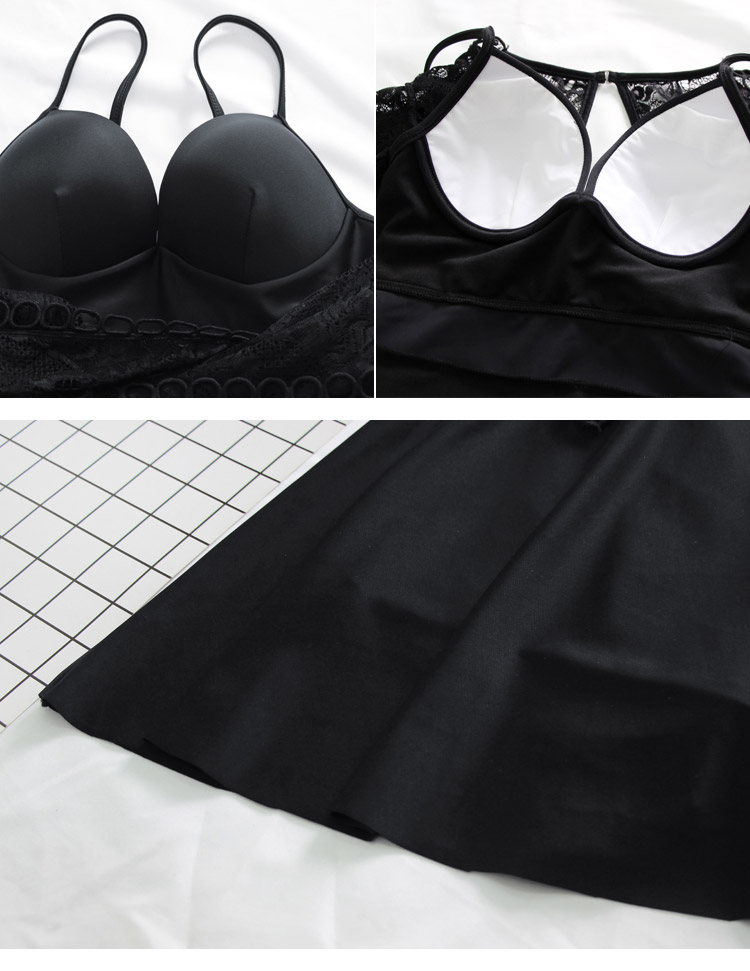 DK Swimsuit for Women, Sexy Push-Up One-Piece Dress-Style Boyshorts, Conservative Tummy-Covering Slimming Hot Spring Swimwear, Black, L 13