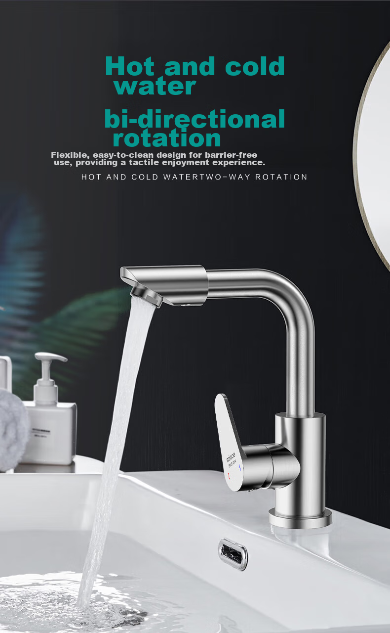 MICOE Basin Faucet Series, 304 Stainless Steel, Hot And Cold, 360° Rotating, Bathroom Washbasin And Face Washing Tap 7