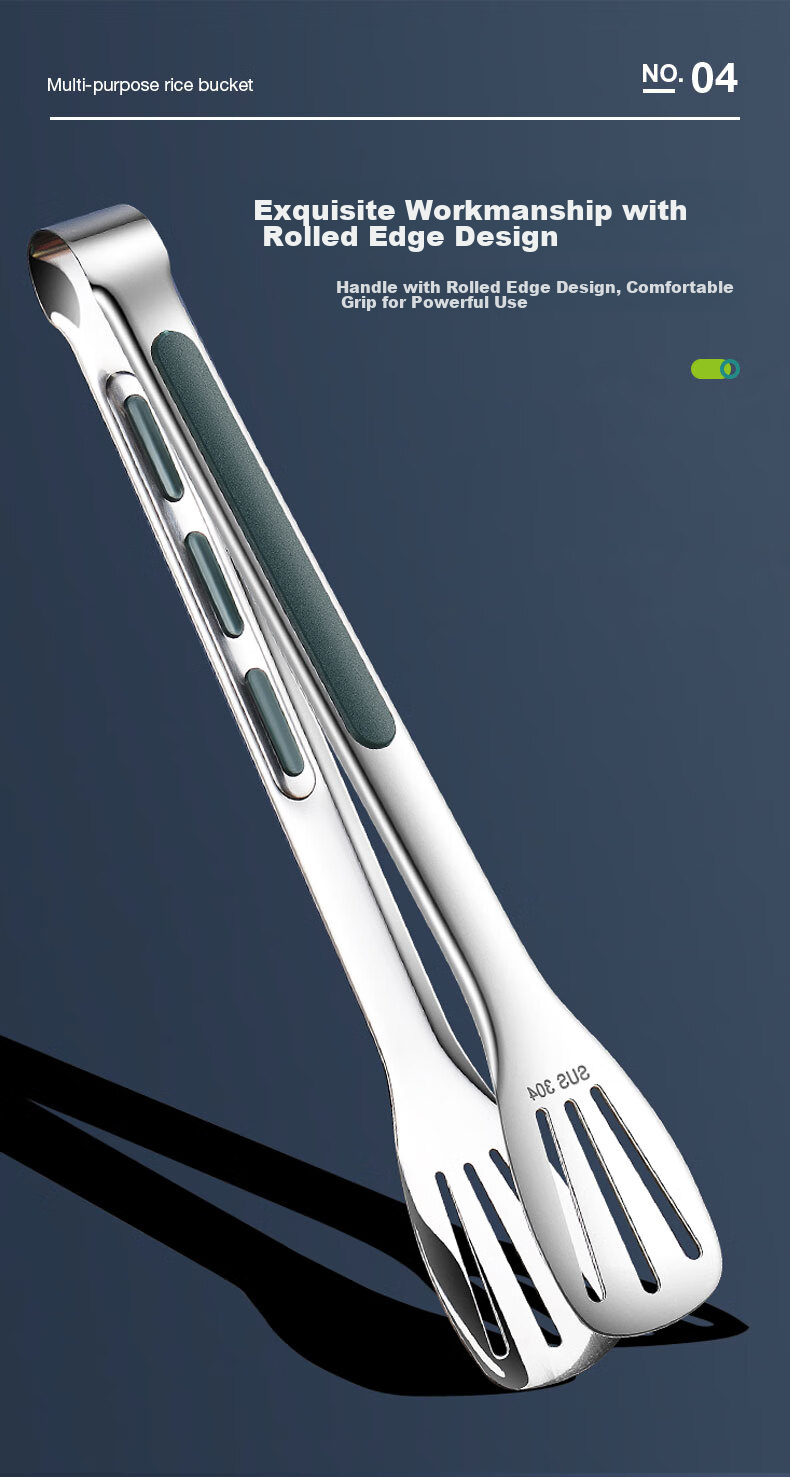 AOmeiyou 304 Stainless Steel Tongs, Multifunctional Food Tongs for Barbecue, Bread, Cake, Steak, Extended 12 Inches 7