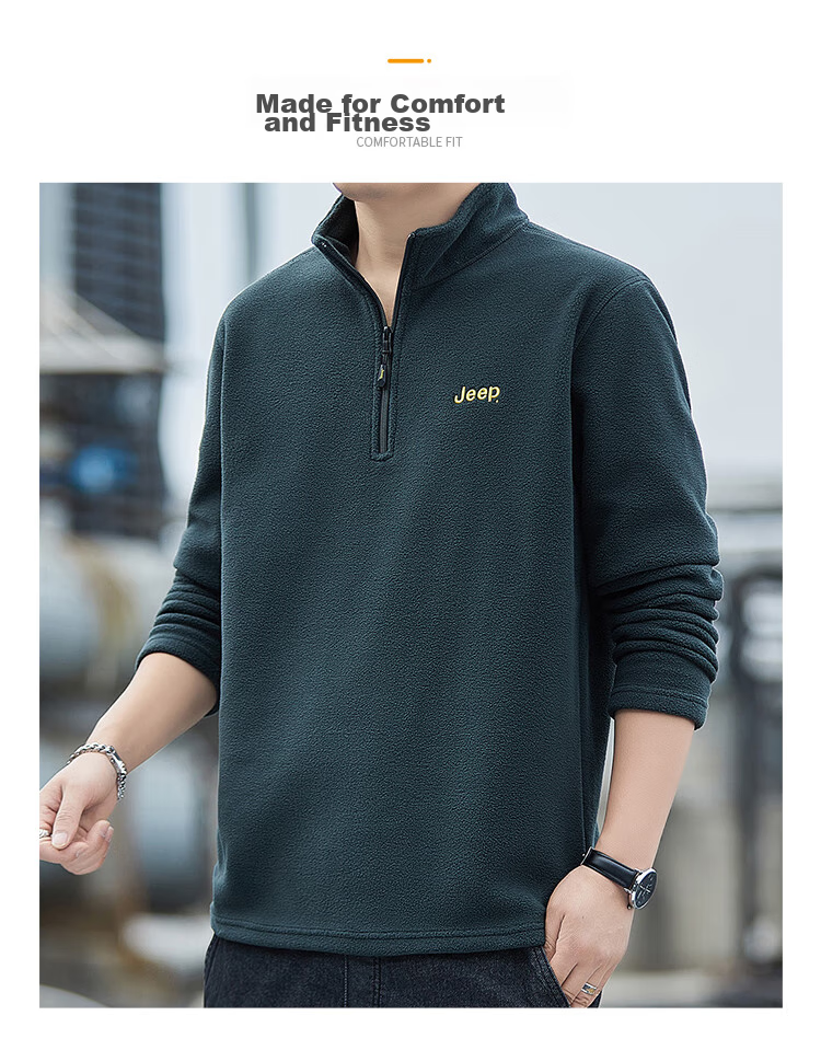 JEEP Men's Sweatshirt, Loose-Fitting Long-Sleeve T-Shirt for Autumn And Winter, Fleece-Lined Thick Casual Clothing, Black, 3XL 11