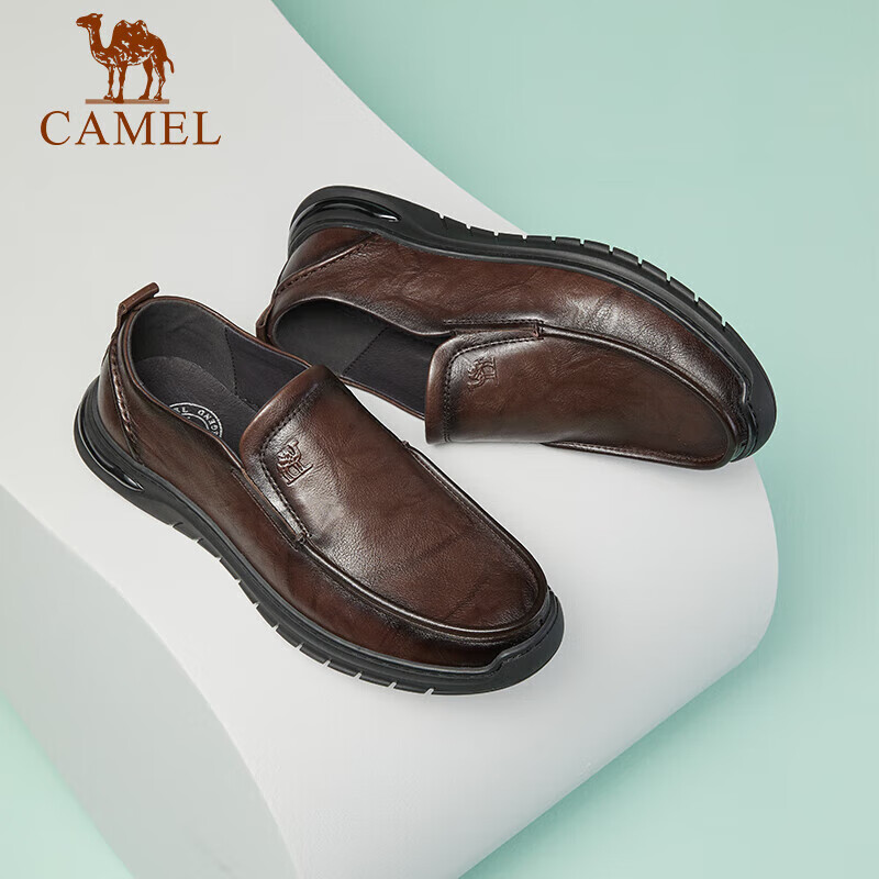 CAMEL Leather Soft-Soled Shock-Absorbing Loafers, Commuter Business Casual Leather Shoes for Men, G13S201066, Brown, Size 42