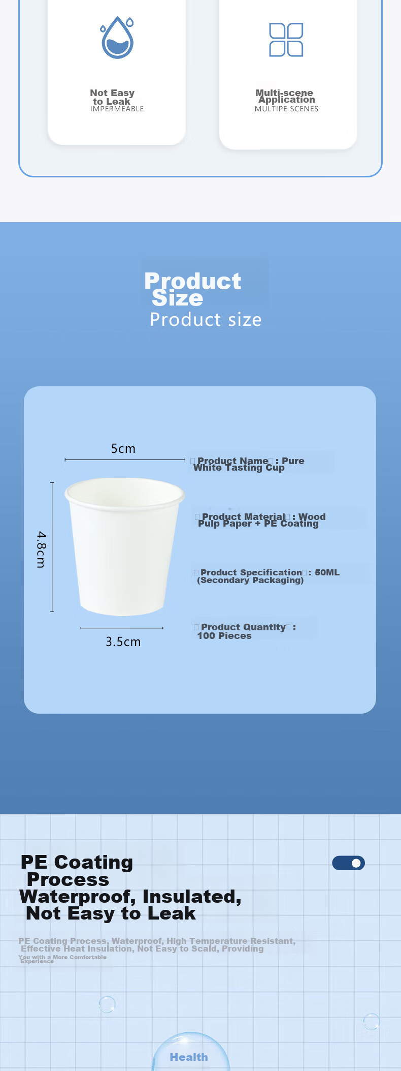 BJ Disposable Cups, Sample Cups, Single-Use Tea Cups, Small Tasting Cups, Small Paper Cups, Sampling Cups, 60ml, 100 Pieces 3