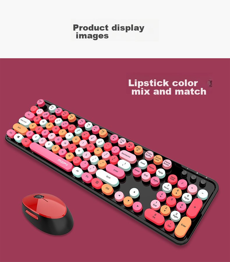 Mofii Sweet Wireless Retro Punk Keyboard And Mouse Set, Office Keyboard And Mouse Set, Mouse, Computer Keyboard, Laptop Keyboard, Milk Tea Color Mixed 17