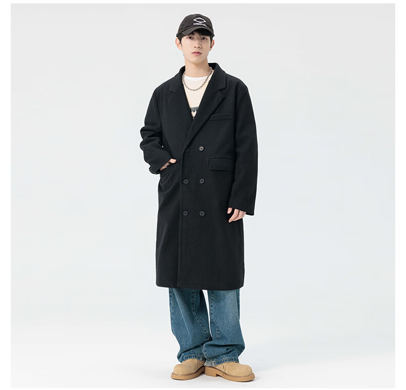 Dingfengbaoluo Men's Woolen Coat Autumn Winter Mid-Length High-End British Style Woolen Trench Coat HT99 Gray 5XL 12