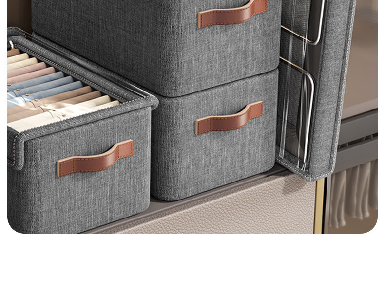 Shuranjia cation storage box steel frame organizer for pants and clothes, gray with lid, extra large size 14