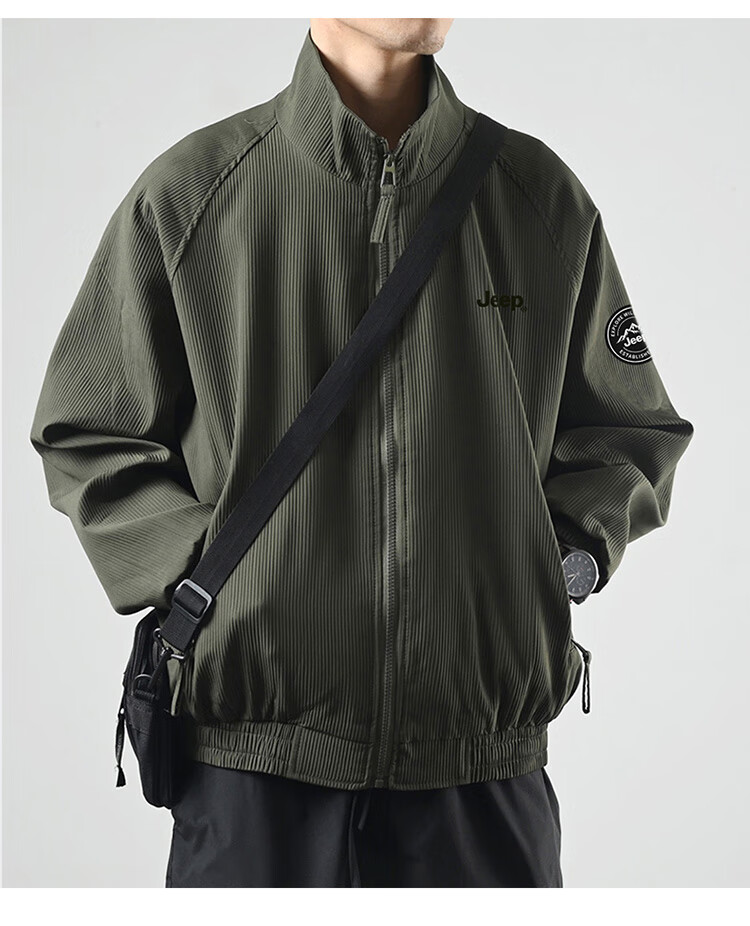 JEEP Men's Jacket, Spring And Autumn Outerwear, Loose-Fitting Trendy Stand-Collar Casual Clothing for Men, Army Green, 2XL 18