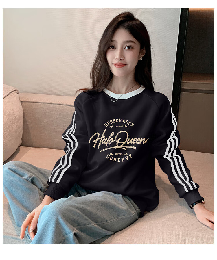 Halo Queen Women's Sweatshirt, Spring And Autumn, Round Neck, Loose Fit, Fashionable Printed Pullover Top H13KW1300 17