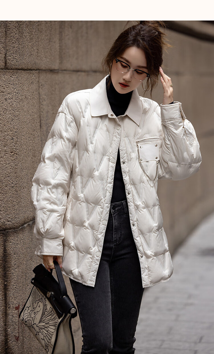 Dme [90% Duck Down] Winter 400T Spring Yarn Dye-Lighted Elastic Cuff Loose Metal Chain down Jacket for Wome 13