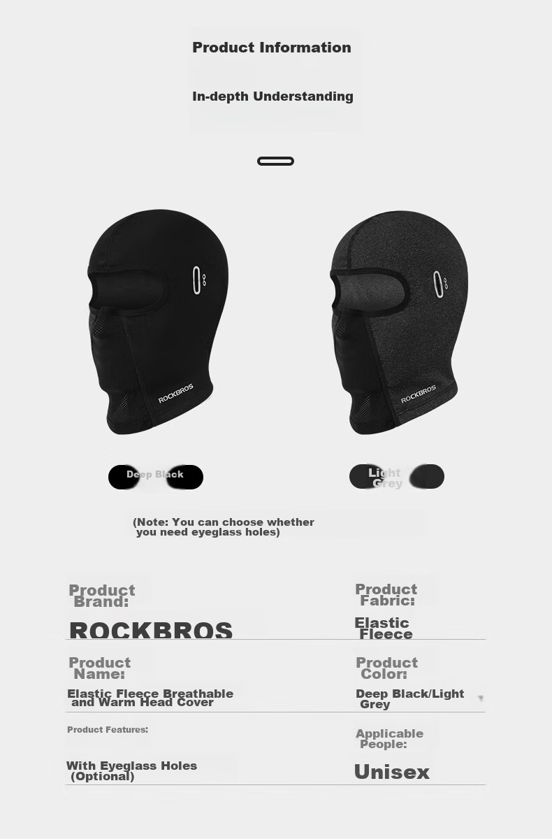 ROCKBROS , Autumn And Winter Warm Face Mask, Fleece Full-Face Motorcycle Balaclava, Outdoor Windproof Riding Neck Gaiter for Men And Women, Deep Black 2