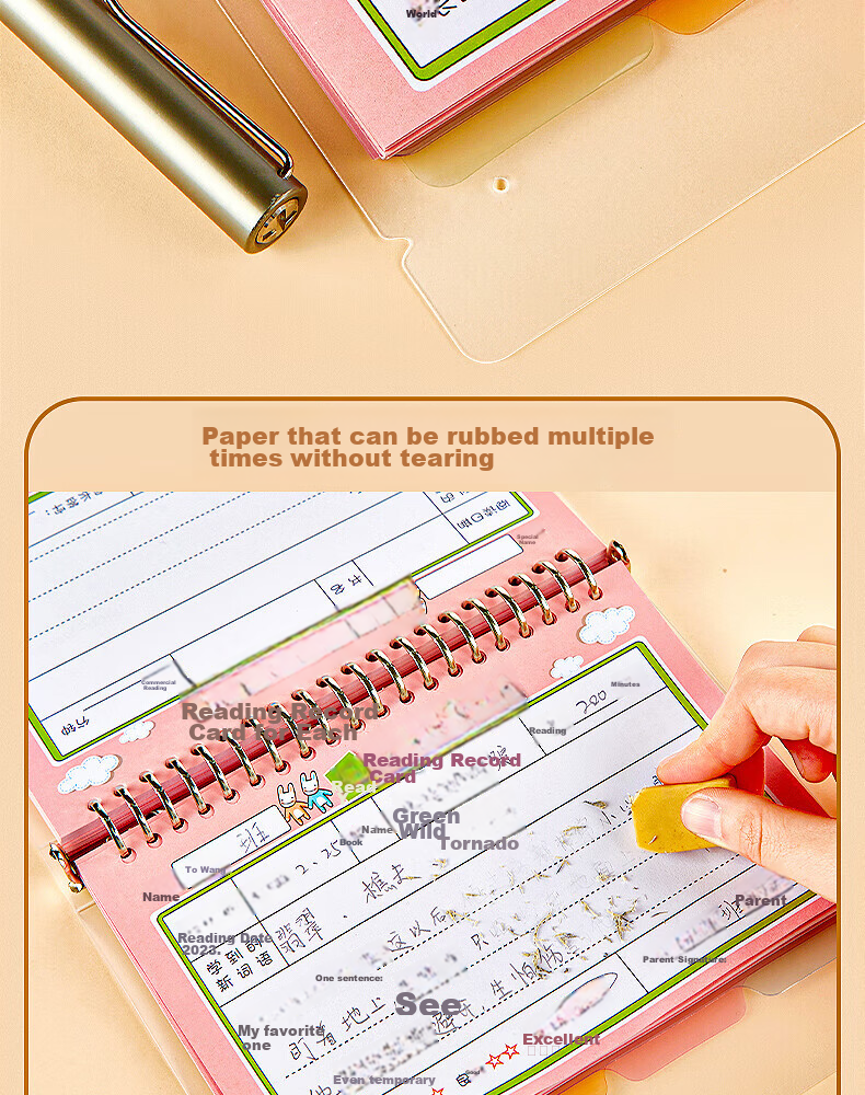 Sannianerban A5/200 Sheets Landscape Blue Extra-Padded Reading Record Card, Reading Notebook, Copybook, Elementary School Student Extracurricular Reading, Good Words And Sentences Collection Book 6