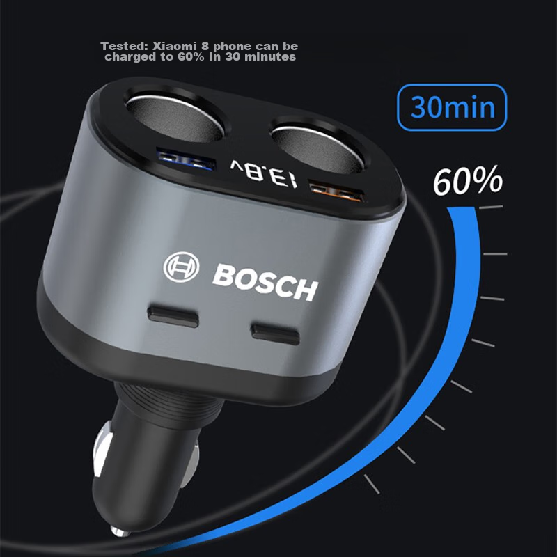 BOSCH PS700 Car Charger, Multi-Functional Car Cigarette Lighter Adapter, USB Car Charger with Fast Charging Functio