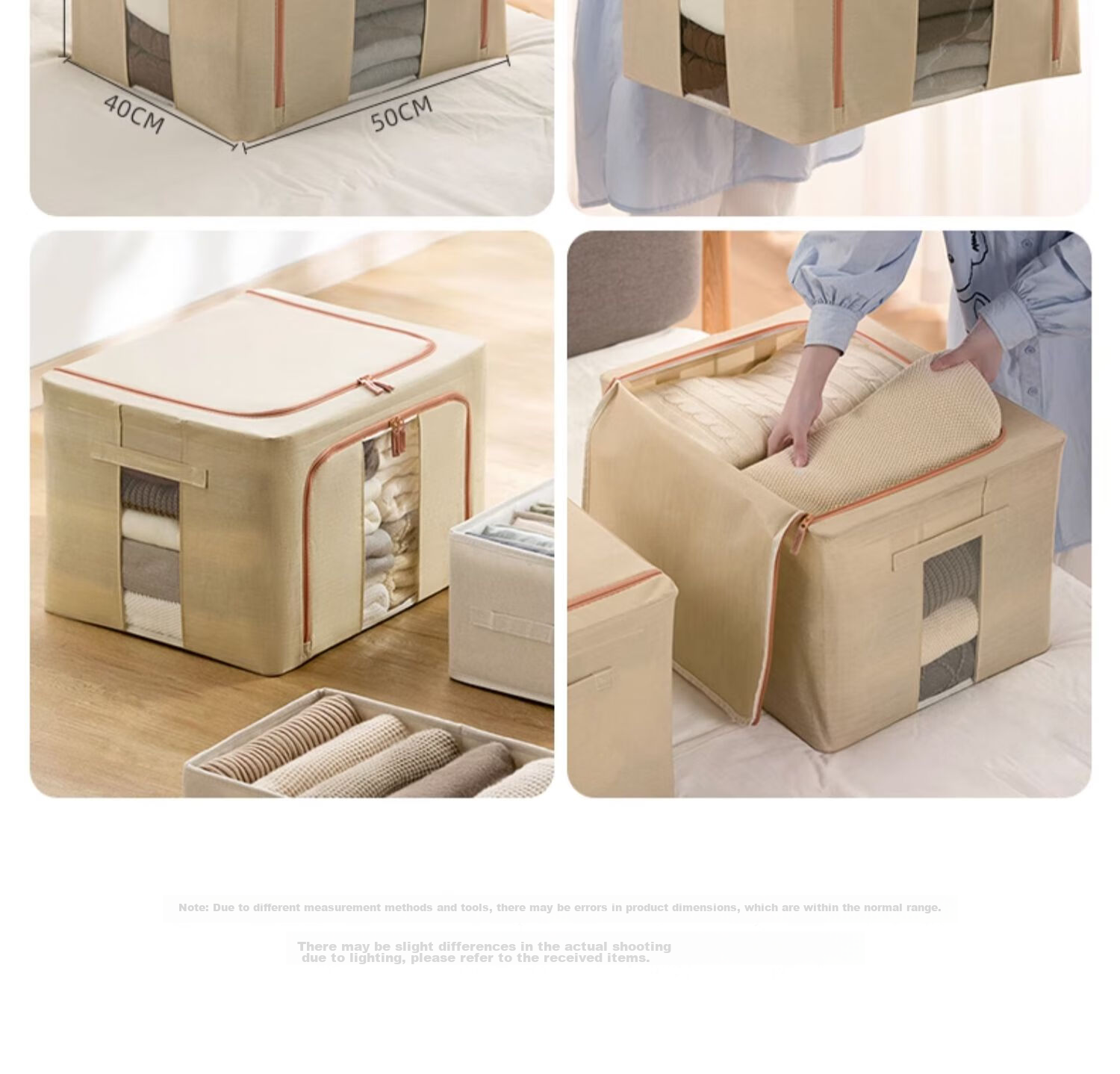 CHAHUA Storage Box, Fabric Folding Organizer, Stackable, 66 Liters, Beige, Under-Bed Storage, Dormitory Storage 11