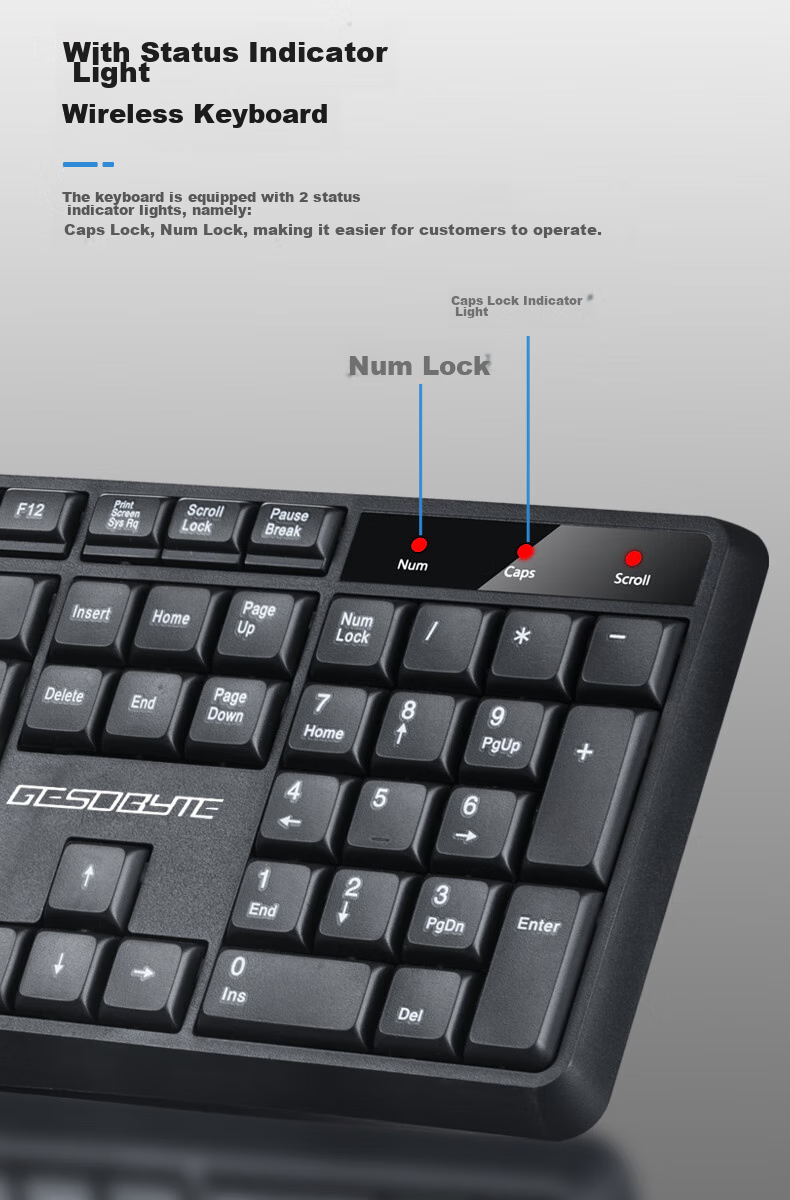GESOBYTE Wireless Keyboard, Quiet Low-Noise Office Keyboard, Compatible with Desktop And Laptop, Built-In Receiver Plug-And K139W Battery Version, Black 7