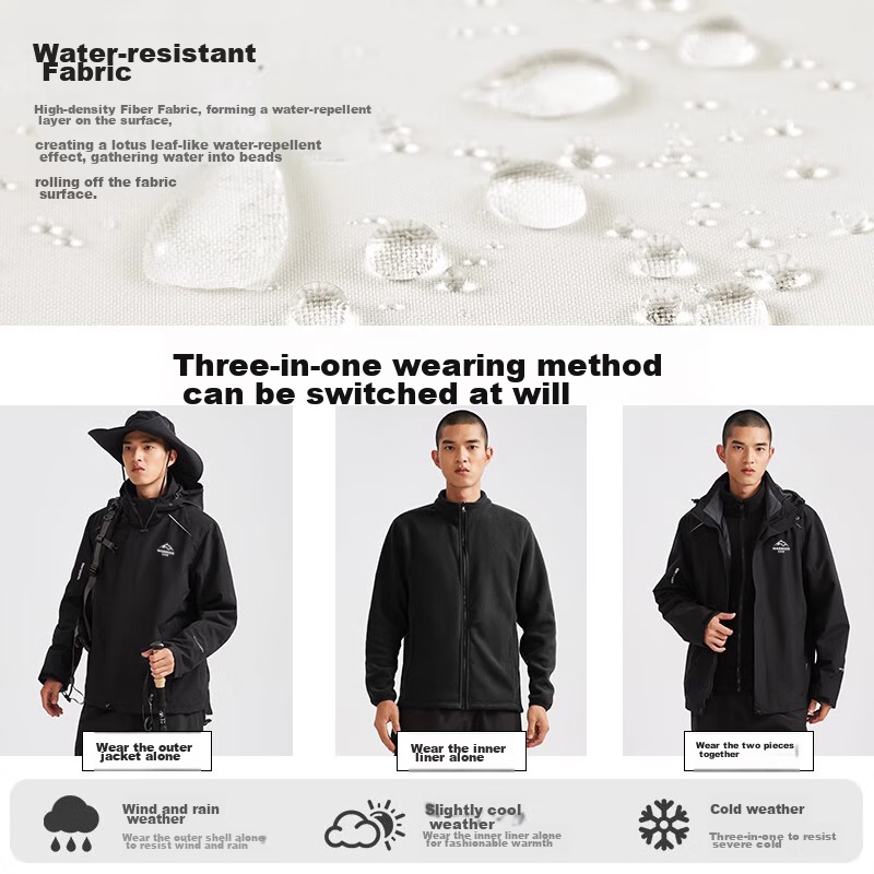 Huili Men's Outdoor Three-In Jacket, Fleece Inner Layer, Windproof And Warm, Detachable Hiking And Mountaineering Coat for Me 8