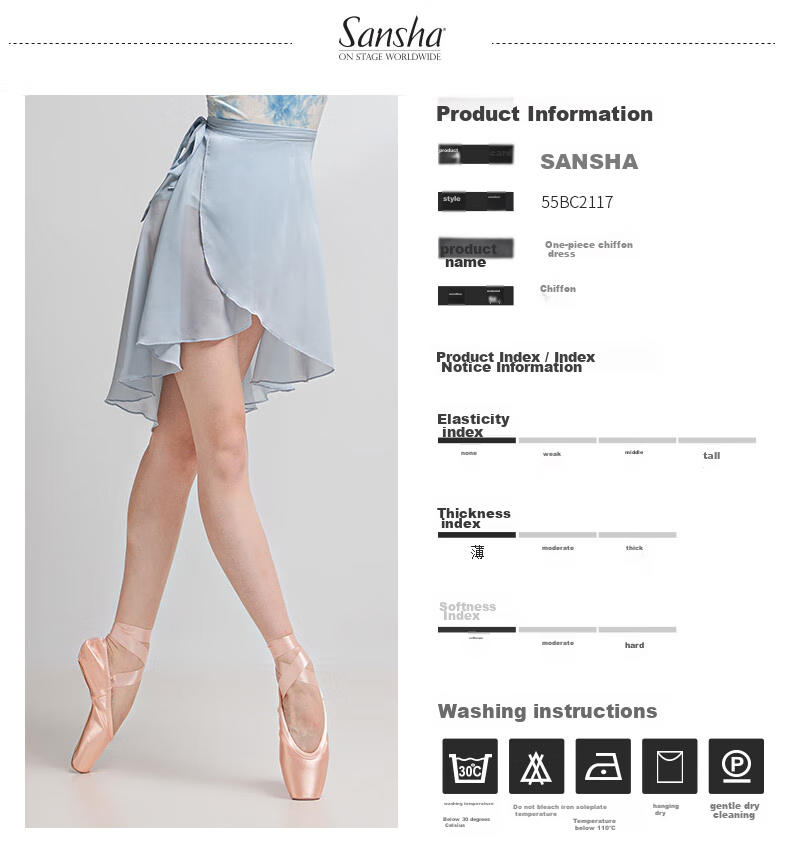 Sansha Dance Chiffon Skirt Ballet Short Practice Skirt One-Piece Tie-Up Irregular Chiffon Skirt White 3