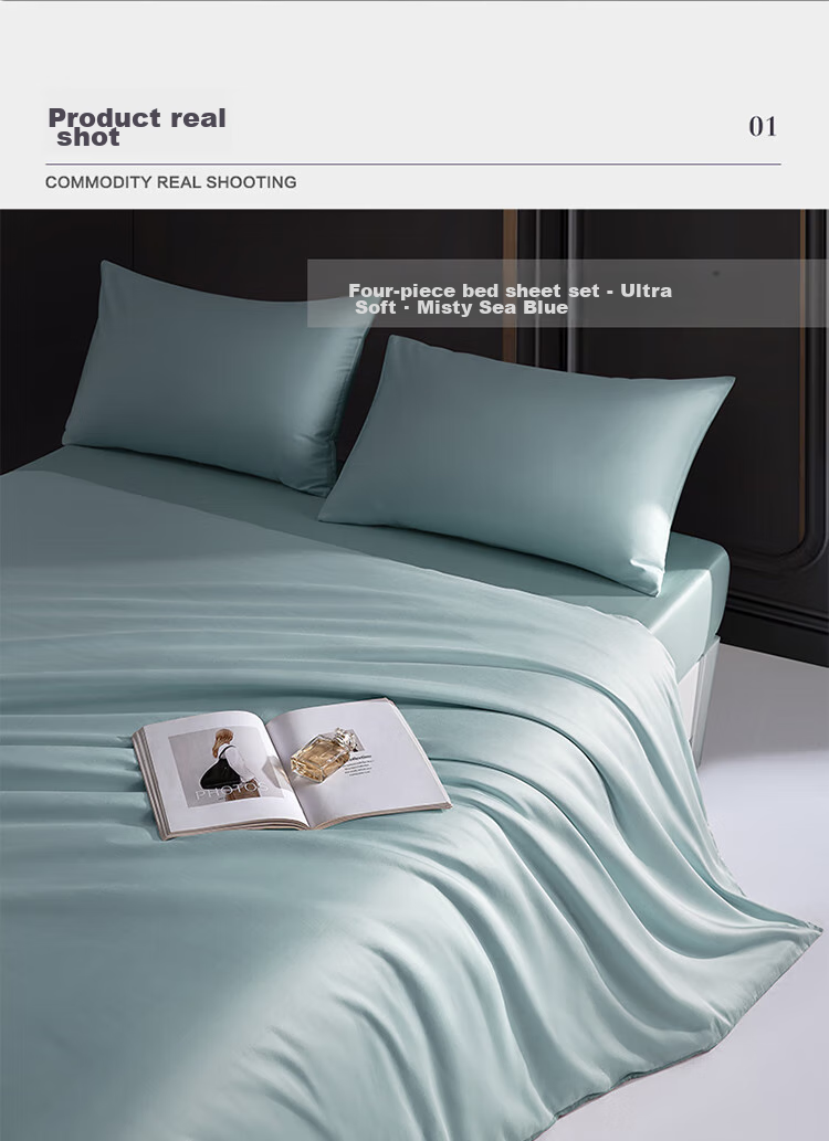 Bravo Fuanna Luxury 60S Tencel Fitted Sheet Four-Piece Set Cotton Bed Sheet Duvet Cover Double 230*229cm 12