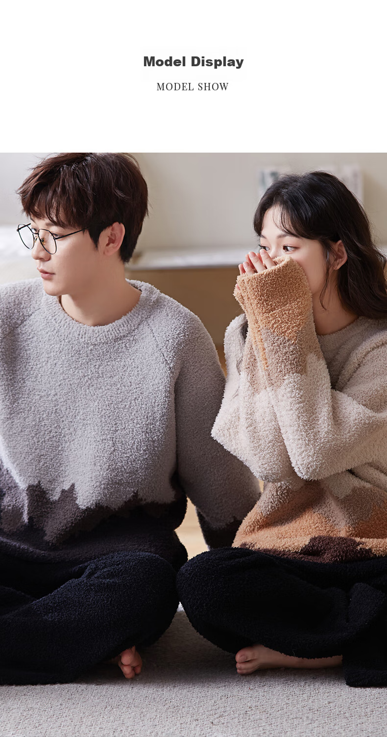 Shaqian Couple's Pajamas, Autumn And Winter Half-Fleece Women's Style, Thickened Warm Coral Fleece Men's Casual Home Wear Set 6