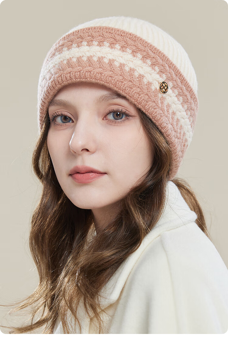 JIUMU Pure Wool Warm Knit Hat, Autumn And Winter Knitted Cap, Cold Hat, Winter Hat, Outdoor Ear Protection Cold-Resistant Cap for Women in Winter 9