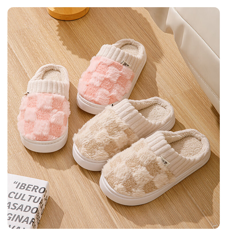 Taxiang Cotton Slippers for Women, Winter Indoor Warm Fleece-Lined Couple's Cotton Slippers for Men TR110 25