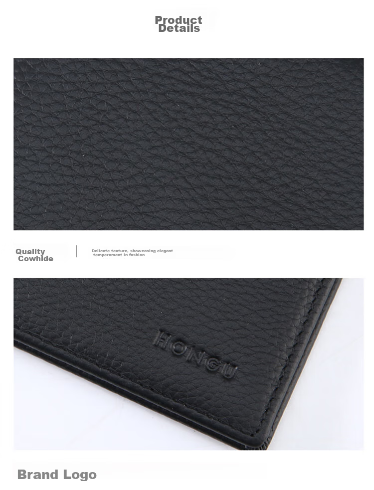 HONGU Men's Short Wallet, Top-Grain Leather Business Card Holder Gift Box Set, Birthday Present 9
