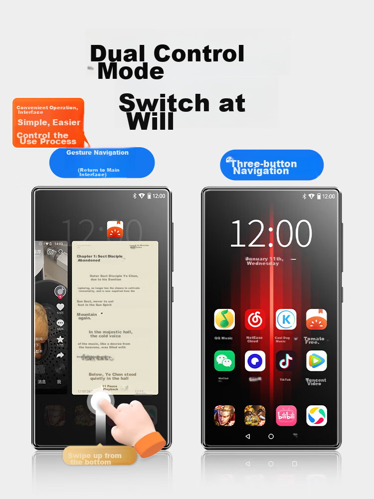 FAMUE BF66 Smart MP3/MP4 Music Player with WiFi Internet Access, 6+128GB RAM, Android 14, MP5 Online Music Streaming, HD Video Touchscreen for Reading Novels 10