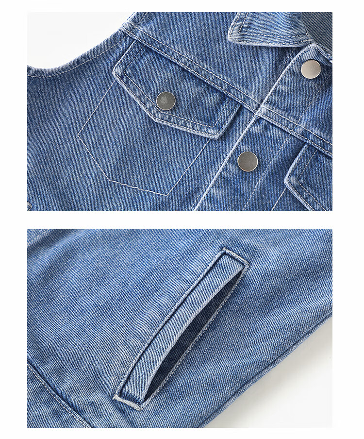 QQ DUCK Children's Denim Jacket Girls Casual Vest Sleeveless Top Versatile Waistcoat Blue; 140 19