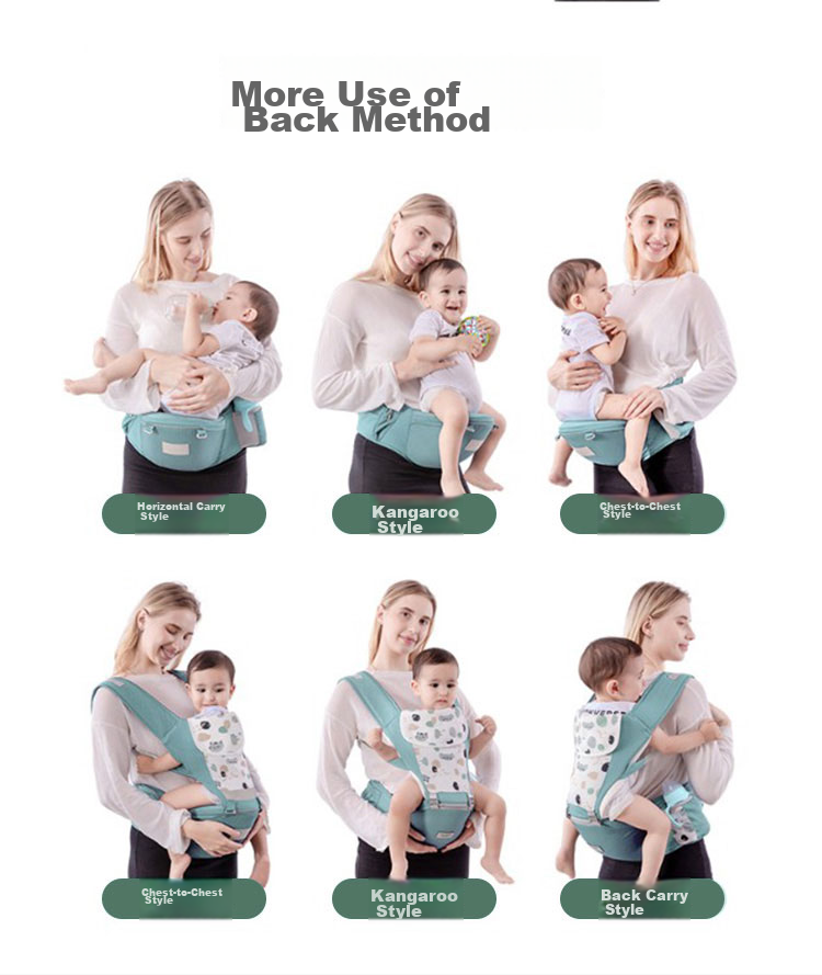 Aibaoshi Baby Carrier Waist Stool, Front And Cross-Carrier Style, Multifunctional, Breathable, Thin, with Head Protection, Detachable, M181 Mint Gree 14
