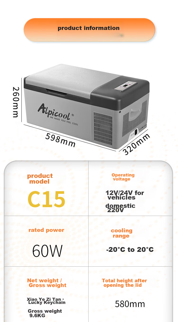 Alpicool Car Refrigerator, Compressor Cooling, 15L Capacity, for Car And Home Use, Suitable for Sedans, 12V for Cars, 24V for Trucks, Can Freeze, Refrigerate, And Cool 9