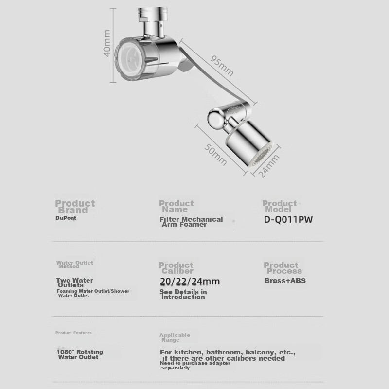DU PONT Faucet Aerator Filter Extender, Universal Rotating Mechanical Arm Filter Faucet Q011PW