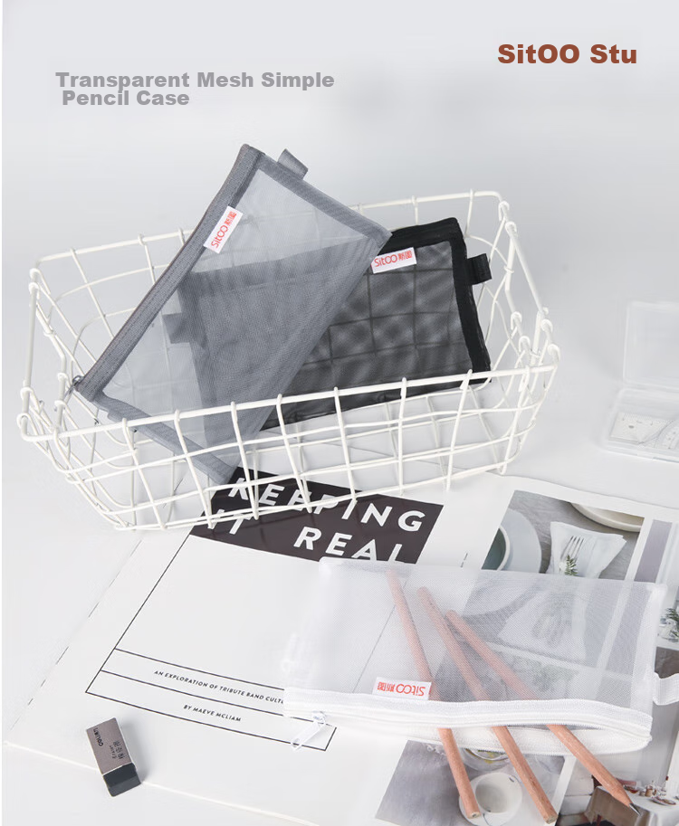 Sitoo Transparent Mesh Pencil Case for Exams, Zipper A63 Pack White Stationery Bag for Exam Room Use, Visible Portable Storage 1