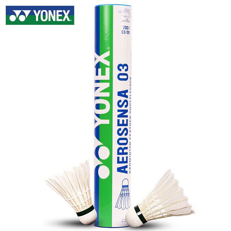 YONEX Badminton Shuttlecocks AS-03 Durable Stable Competition Training Duck Feather Shuttlecocks (1 Tube of 12)