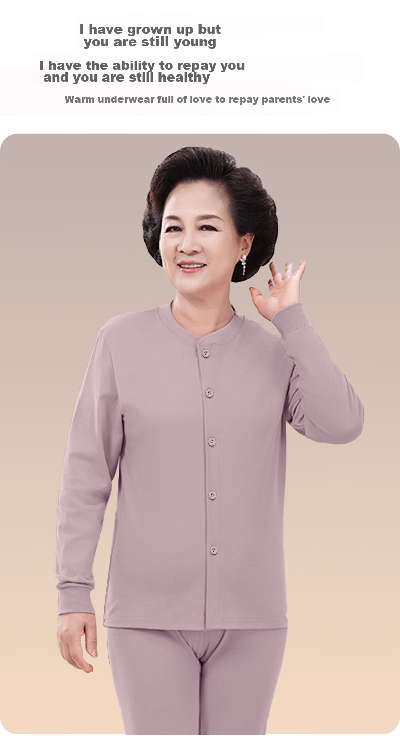 LangSha Women's Autumn Underwear Set, Middle-Aged And Elderly Pure Cotton Cardigan Thermal Underwear, 7A Antibacterial And Anti-Mite Base Layer Set 23