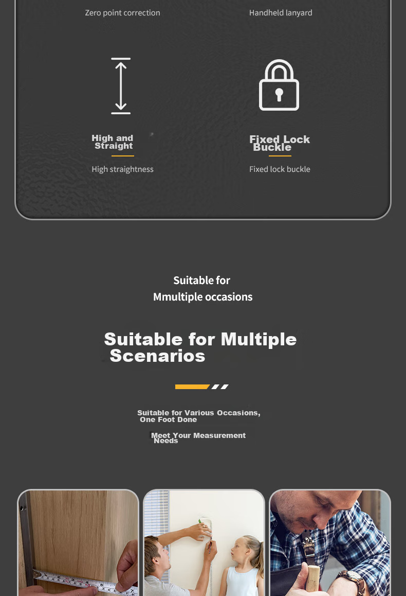 Ruineng Self-Locking Tape Measure, High Precision, Black Gold Rubber-Coated, Transparent Case, Wear-Resistant, Drop-Resistant Steel Tape Measure, Meter Ruler, Box Ruler, 10X25mm 3