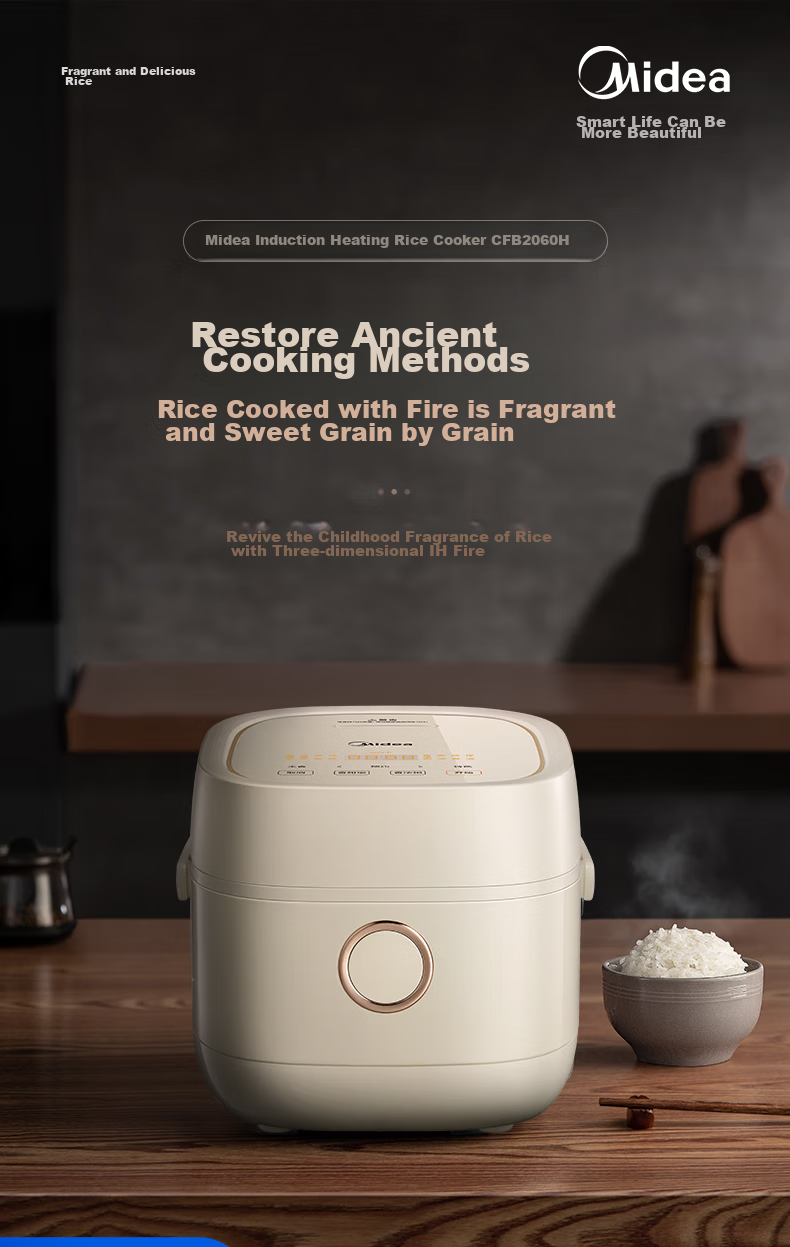 Midea Low-Glycemic Rice Cooker for Home Use, 3-4 People Capacity, 4L Large Capacity, Separates Rice And Soup, Drains Rice, Reduces Added Sugar, IH Stove Compatible, Model CFB4095HL, Official Brand 1
