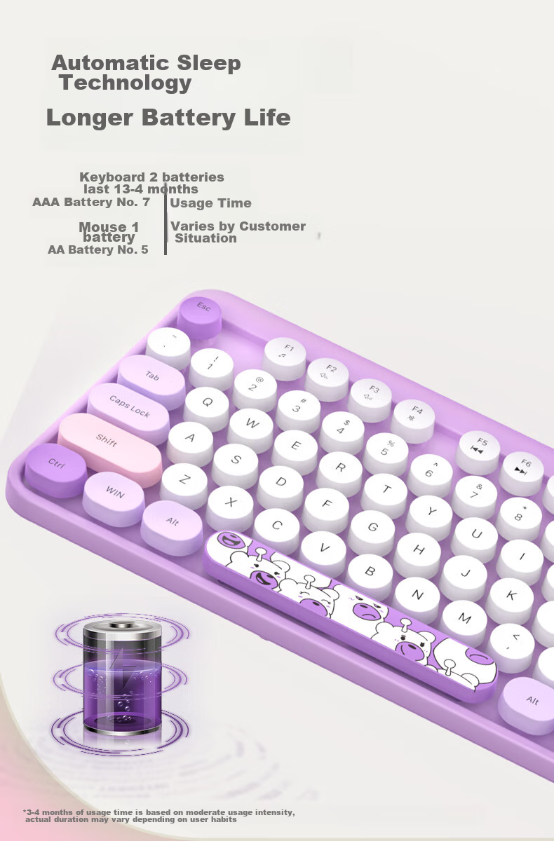 GEEZER Zero Wireless Retro Punk Keyboard And Mouse Set, Office Keyboard And Mouse Set, Mouse, Computer Keyboard, Laptop Keyboard, Beige 12