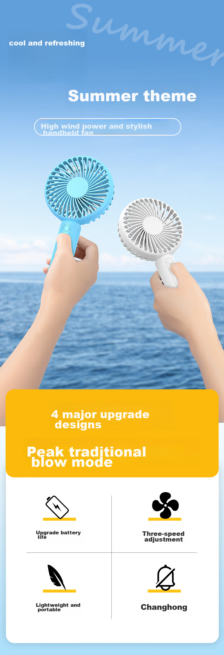 Calayo Handheld Mini Fan Desktop Neck Hanging Long Battery Life Foldable Portable Rechargeable High-Speed Low Noise Outdoor Office Student Dorm Small Fan 3600 Blue 1