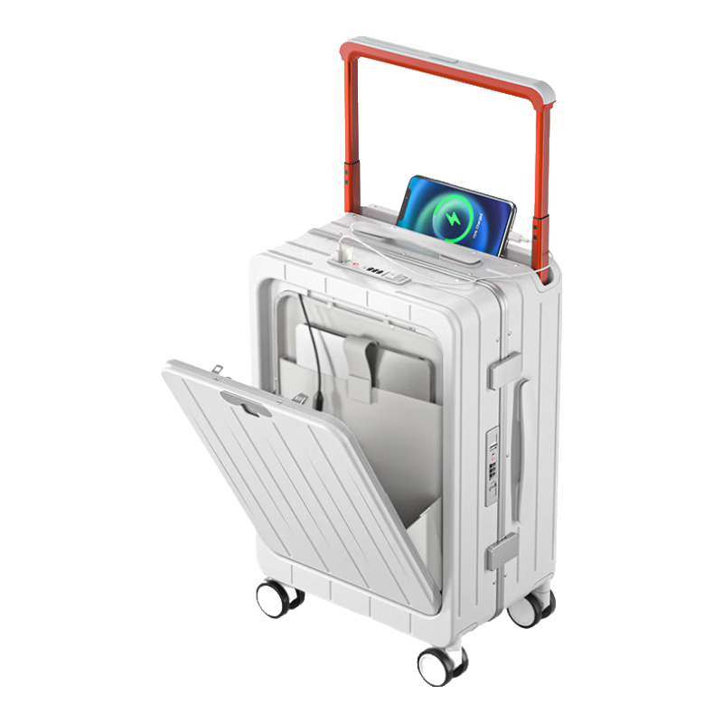DTA Front-Opening Wide Pull Rod Suitcase for Women, 360° Spinner Wheels Travel Luggage for Men, Pearl White Aluminum Frame 26-Inch
