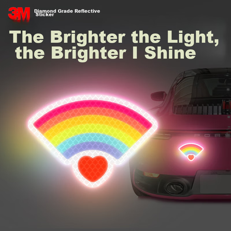 3M Reflective Warning Tape, Luminous Sticker for Electric Bikes And Motorcycles, Scratch Cover, Diamond Grade - Rainbow Signal Heart A11cm*7.9cm (1 Piece/bag)