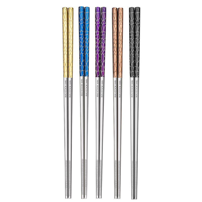 Maxcook 316L Stainless Steel Chopsticks, Set of 5 Pairs, Color-Coded Chopsticks for Home Use, Creative Tableware Set MCK5585